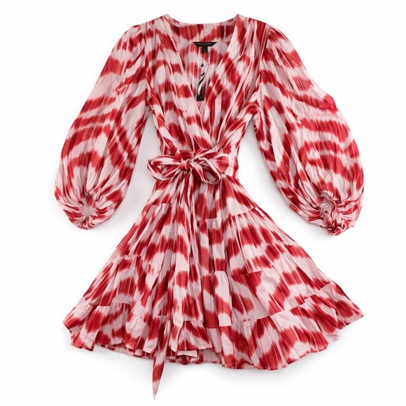 Banana Republic Dresses & Skirts - Banana Republic Red White Ikat Tiered Wrap Midi Dress Balloon Sleeve